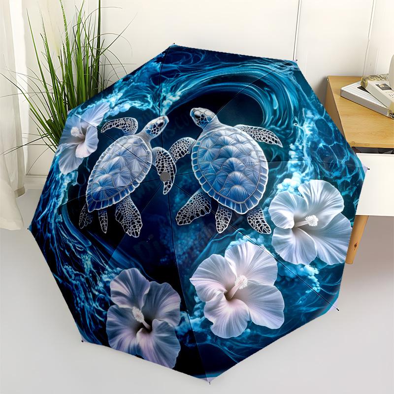 Watercolor Turtle Garden Compact Travel Automatic Umbrella with 8-Rib Foldable Design Travel Essential Compact Folding Umbrella Stylish Gift for Women