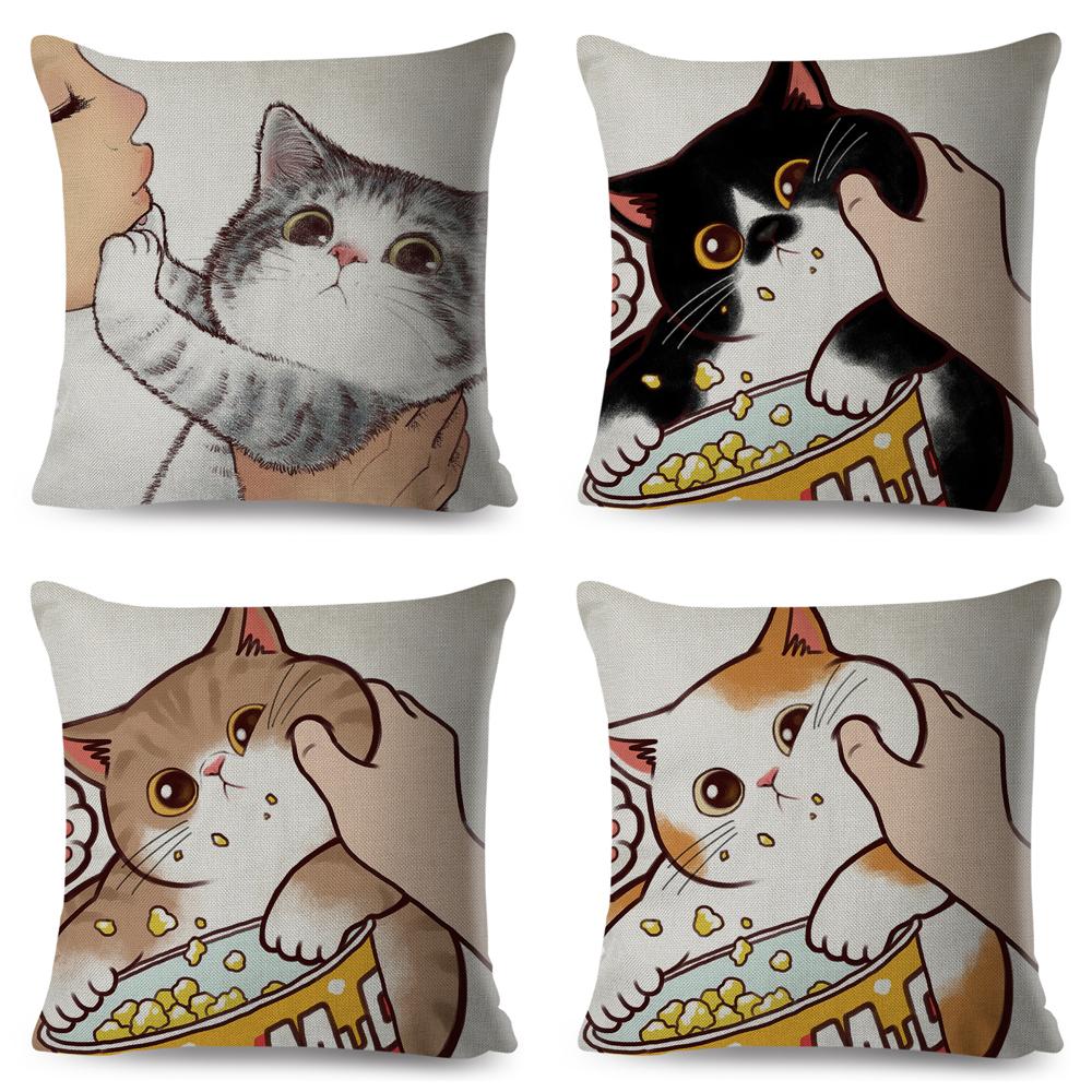 Lustige Liebe Kuss Niedliche Katze Kissenbezüge für Sofa Zuhause Auto Kissenbezug Kissenbezüge Dekor Cartoon Kissenbezug 45x45cm