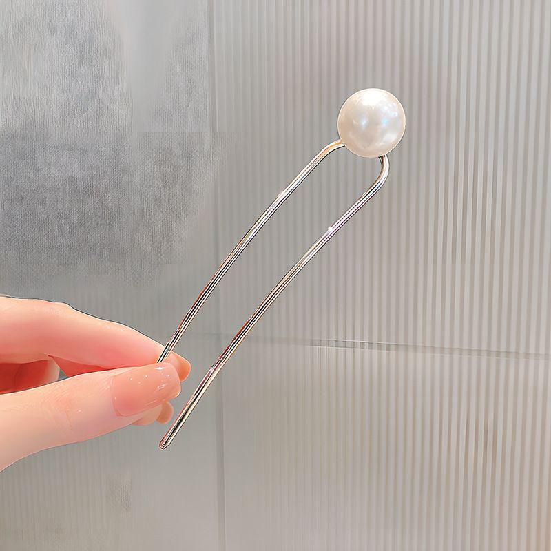 Metal Hair Pin with Single Round Pearl Simulated Pearl Hair Clip Simple Elegant Hair Accessory for Women Girls One Size