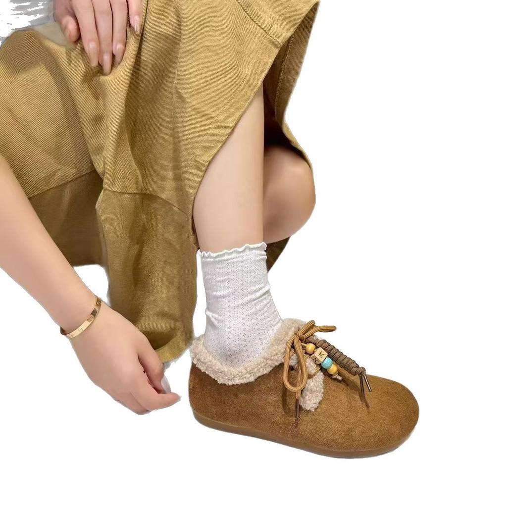 Soft-soled pine cone toast women's winter new velvet laden shoes one pedal thick-soled cotton shoes snow boots