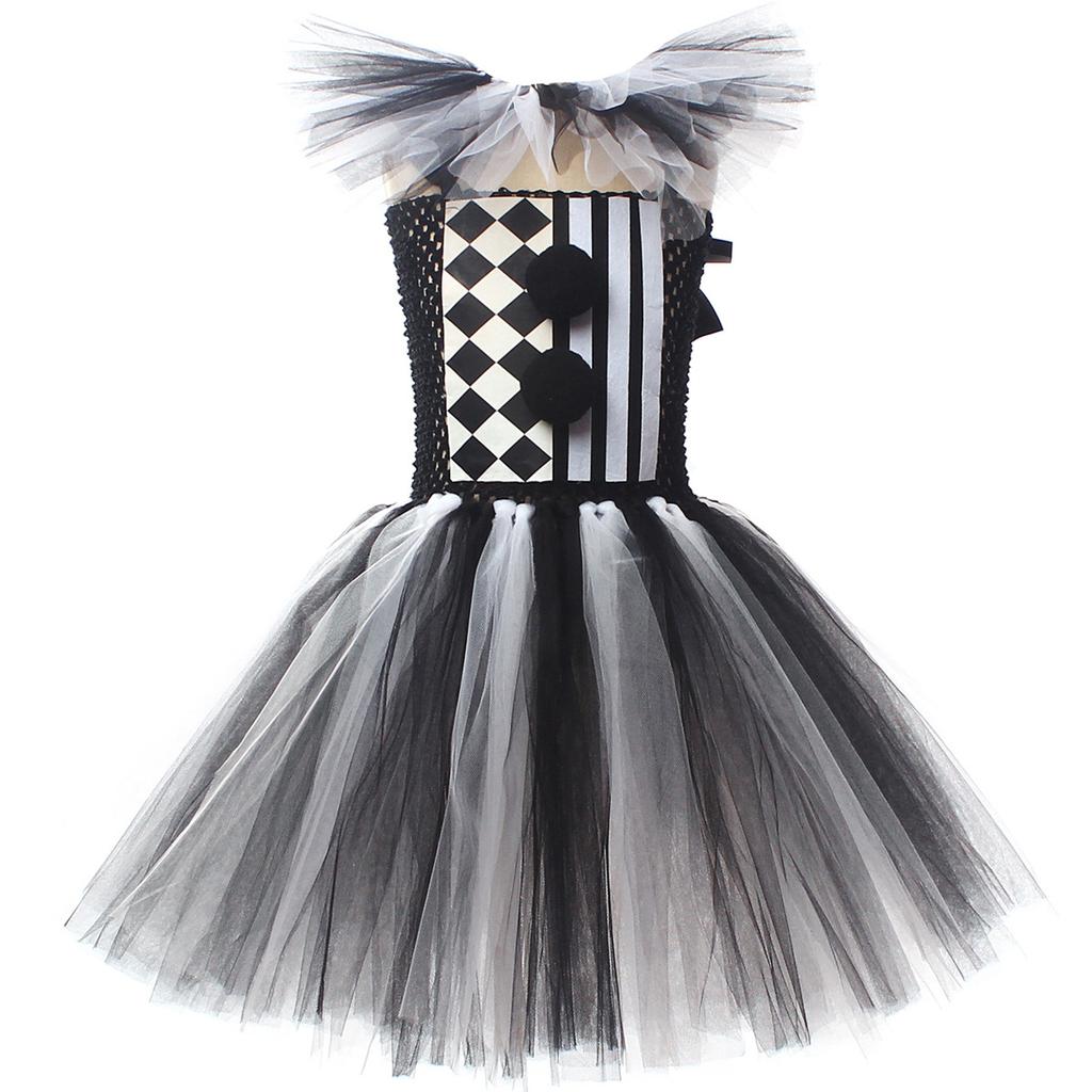 Kids Terrifier Black White Clown Tulle Dress Halloween Role Play Stage Costume