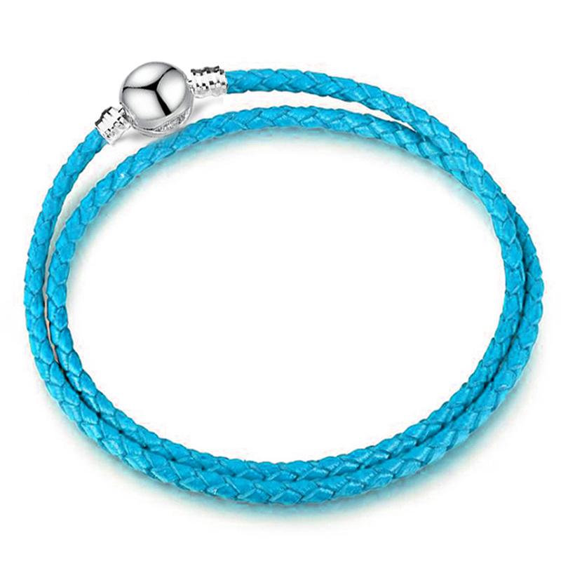 Silver Color Round Clasp Shaped Leather Chain Charm Bracelet Fit Beads DIY Brand Bracelet Bangle for Women Men Gift Dropshipping