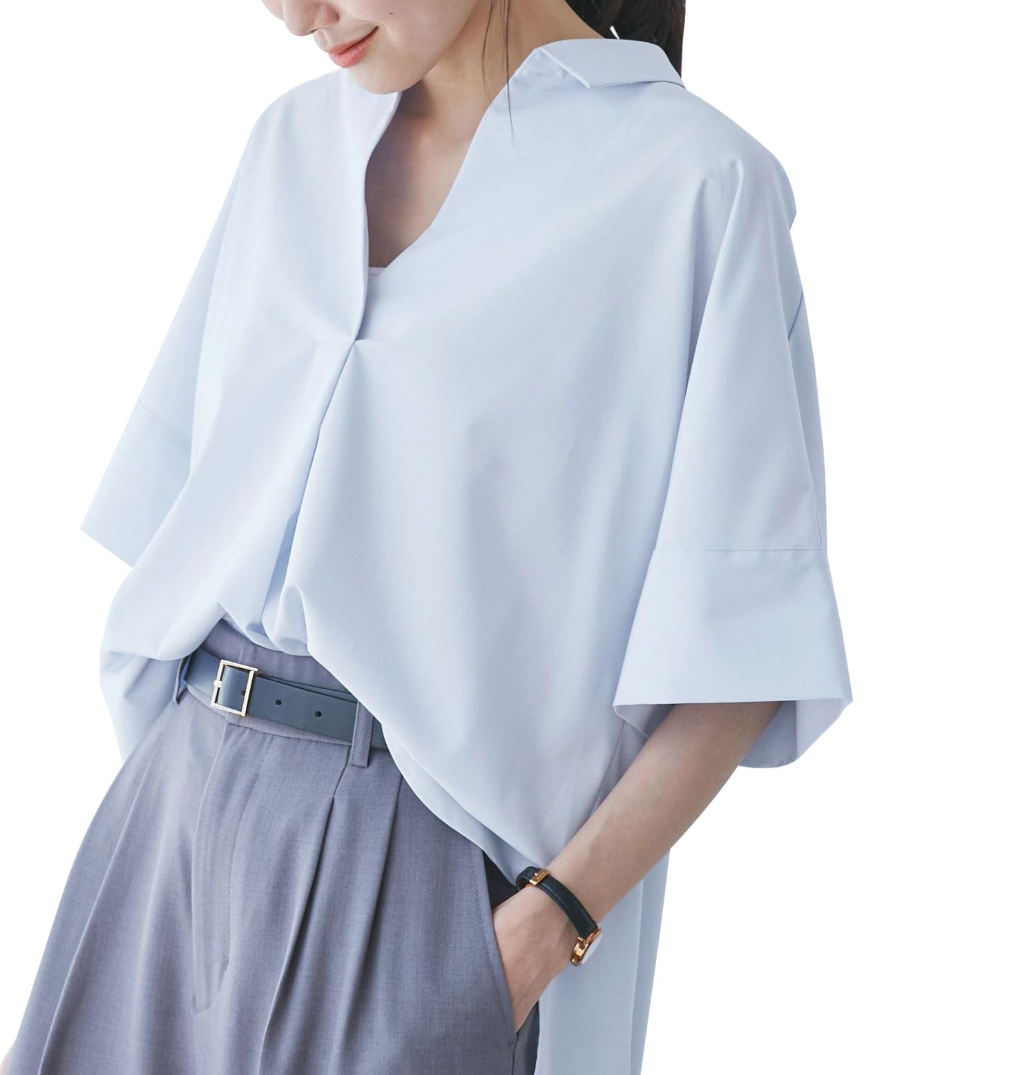 

ROPE PICNIC Skipper Shirt UV Cool to the Easy Sax Women s Blouse, Protection, Touch, Care, (48)