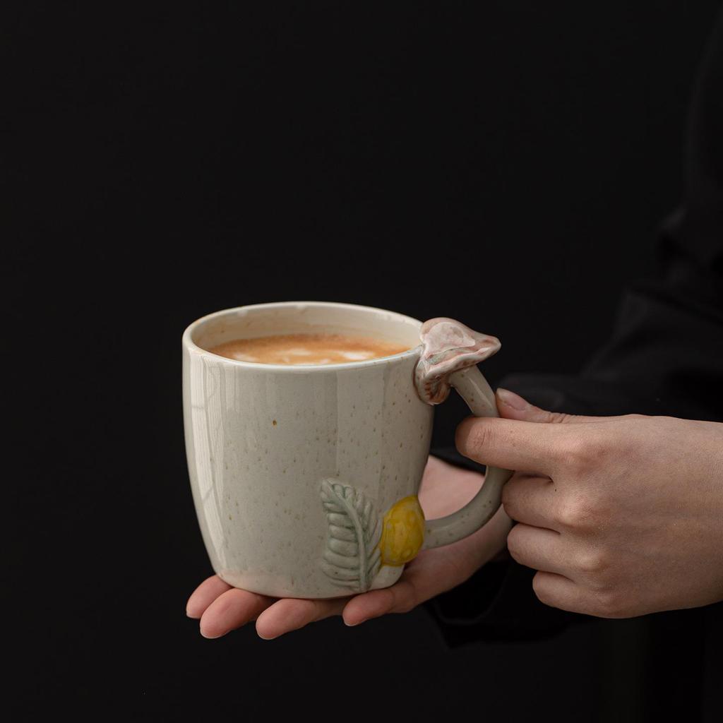 Forest-Themed 3D Ceramic Mushroom Mug - Handmade Breakfast & Coffee Cup