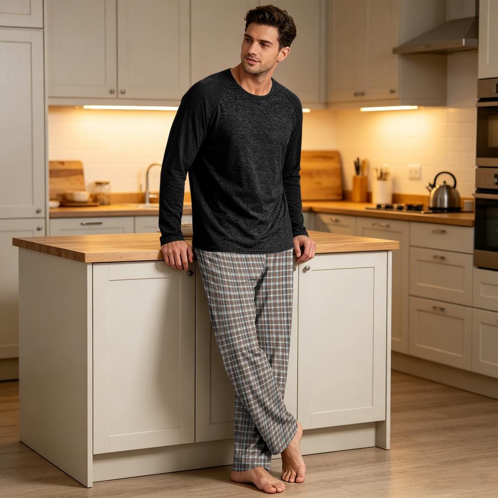 Men's Pajama Set Long Sleeve Sleepwear Loungewear for Nighttime and Relaxing at Home