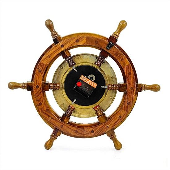 Nautisk 18" Skeppsratt Mässing Hyttventil Väggklocka