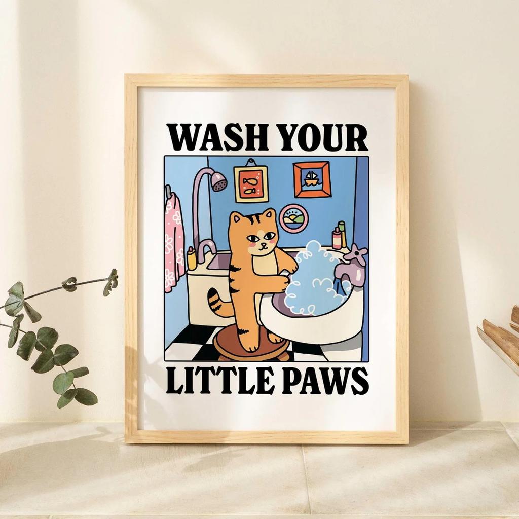 Wash Your Plttle Paws Bathroom Black Cat Wall Art Prints Canvas Painting Poster Picture For Living Bed Room Home Decor
