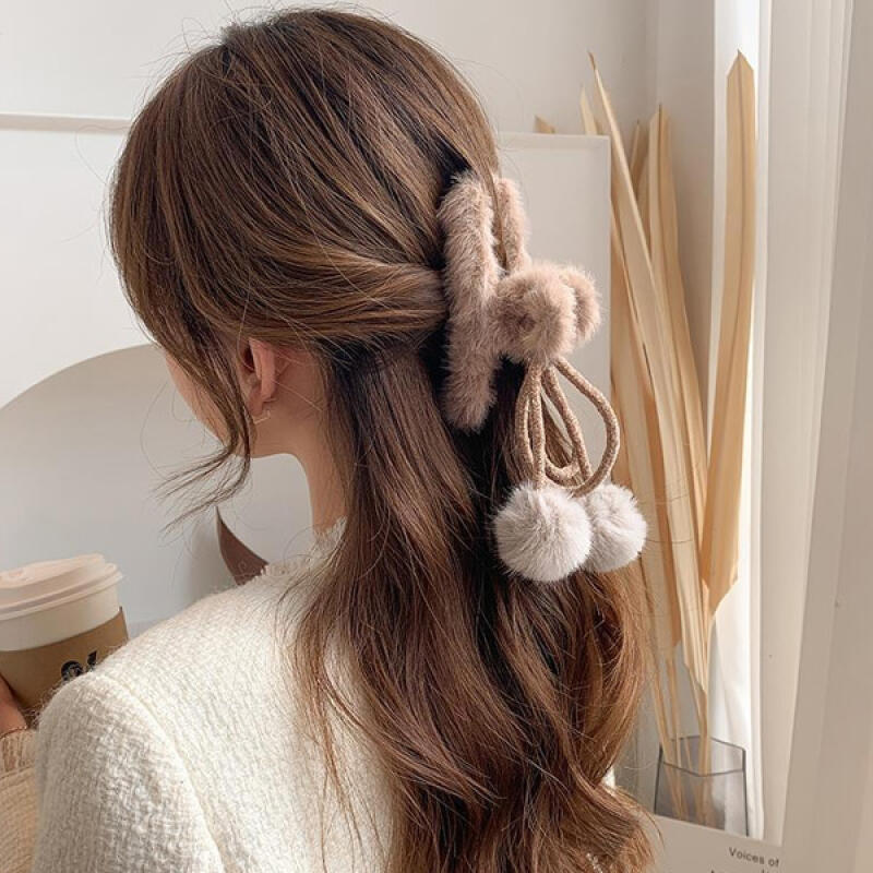 Mibur fake fur point cotton hair clip brown