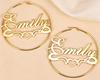 Personalized Custom Name Heart Hoop Earrings Stainless Steel Gold Plated Fashion Jewelry Custom Name Initial Heart Hoop Earrings