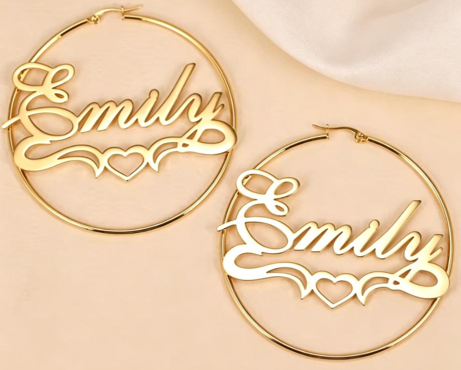 Personalized Custom Name Heart Hoop Earrings Stainless Steel Gold Plated Fashion Jewelry Custom Name Initial Heart Hoop Earrings