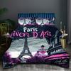 3pcs Bedding Set Paris City Eiffel Tower 3D Printed Cozy Duvet Cover King Queen Twin Size Birthday Gift for Adult Bedroom Decor