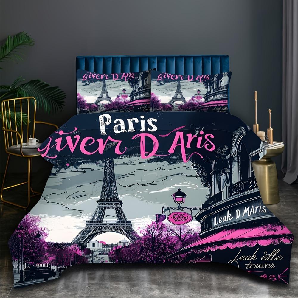 

3pcs Bedding Set Paris City Eiffel Tower 3D Printed Cozy Duvet Cover King Queen Twin Size Birthday Gift for Adult Bedroom Decor EU Single 135x200cm