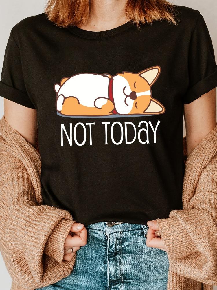 

Womens Fun Not Feeling It Today Corgi Print TShirt Soft Crew Neck Casual Top for Everyday Wear Dog Lover Gift Apparel 4XL