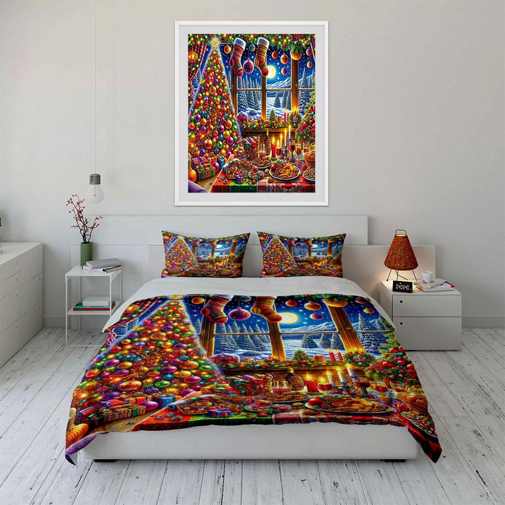 Christmas Decor and Feast Scene Bedding Duvet Cover Set Duvet Cover Pillowcases (1*Duvet Cover 2*Pillowcases, Without Duvet Insert)