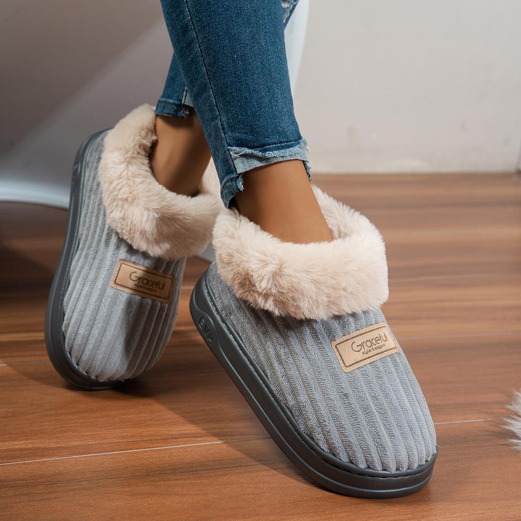 Autumn and Winter Cotton Shoes with Thick Soles for Men and Women, Home and Indoor with Velvet Wicks and Plush Slippers