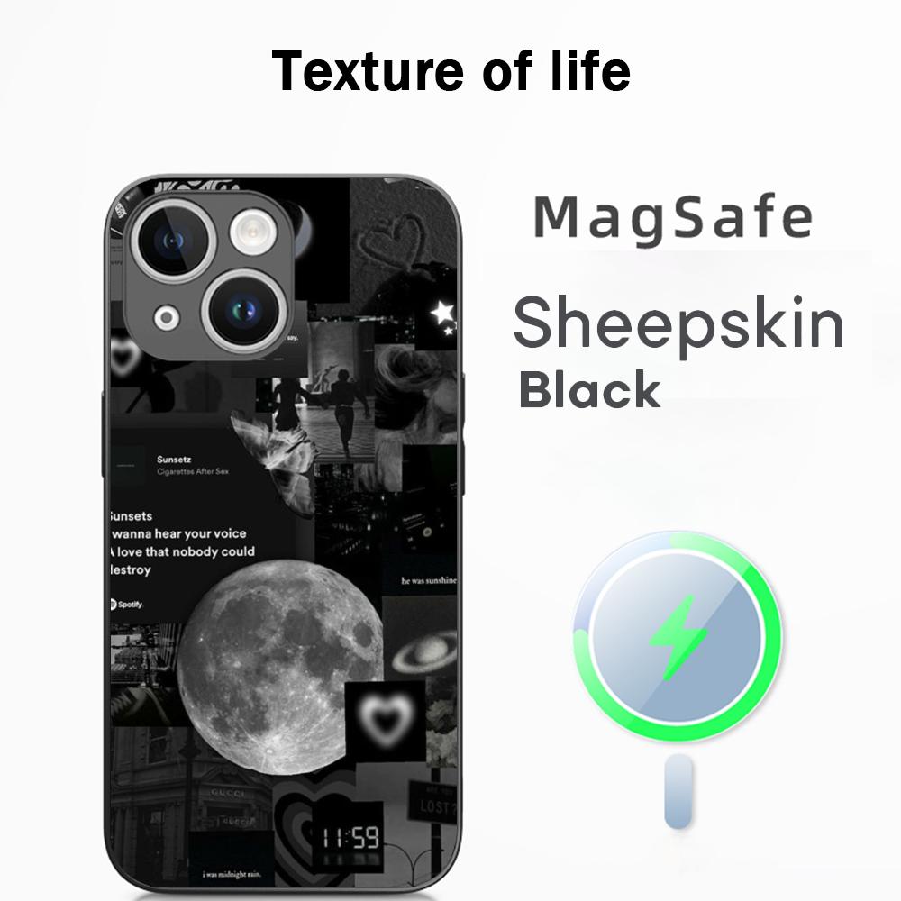 Cool moon fashion poster pattern Phone Case For iPhone 17 16 15 14 13 12 Plus Pro Max High-end Luxury Magsafe Sheepskin
