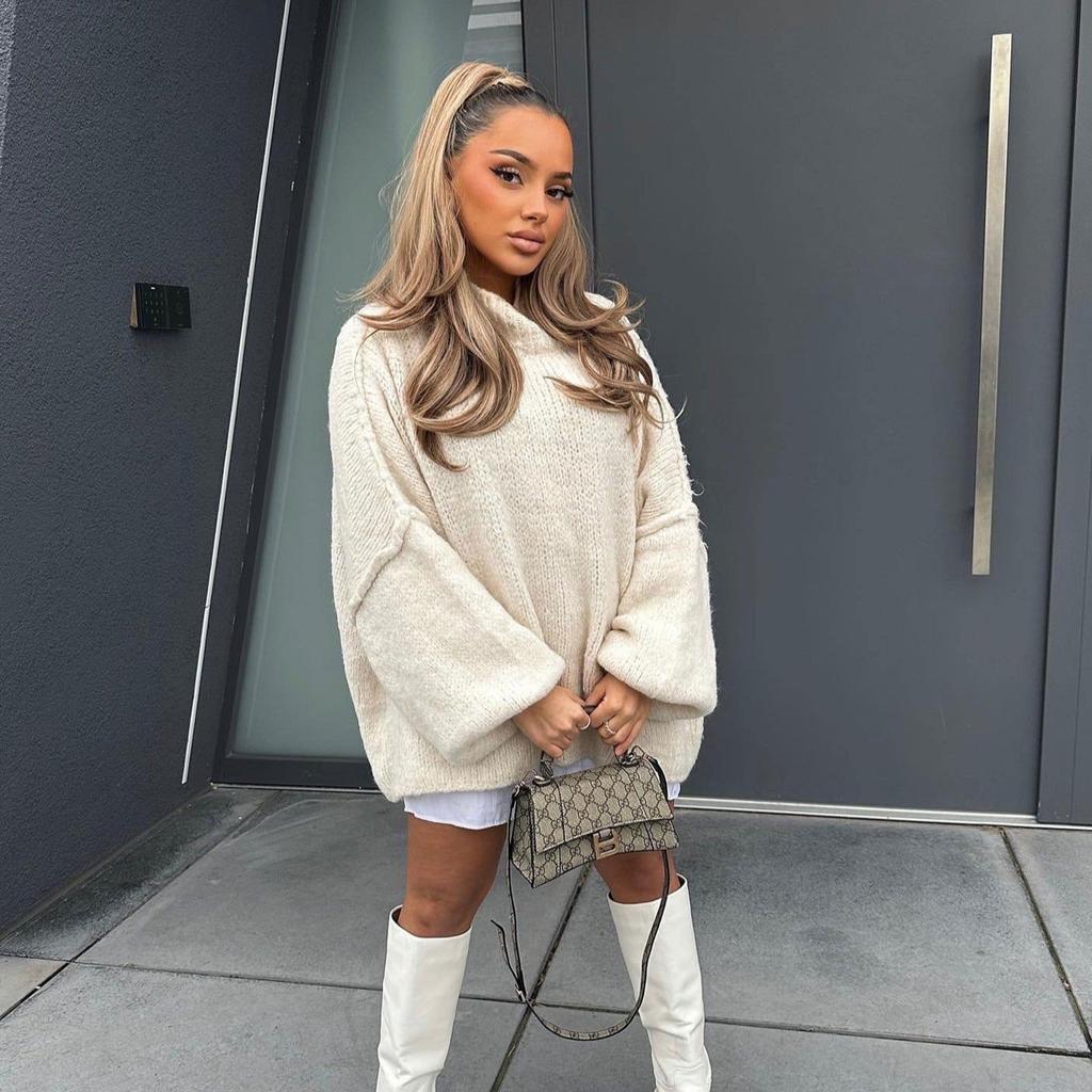 Women's Oversized Sweaters Fall Outfits Casual Trendy Crewneck Ribbed Knit Pullover Tops for Women Fuzzy Long Sleeve Pullover Loose Fit Jumper Sweater