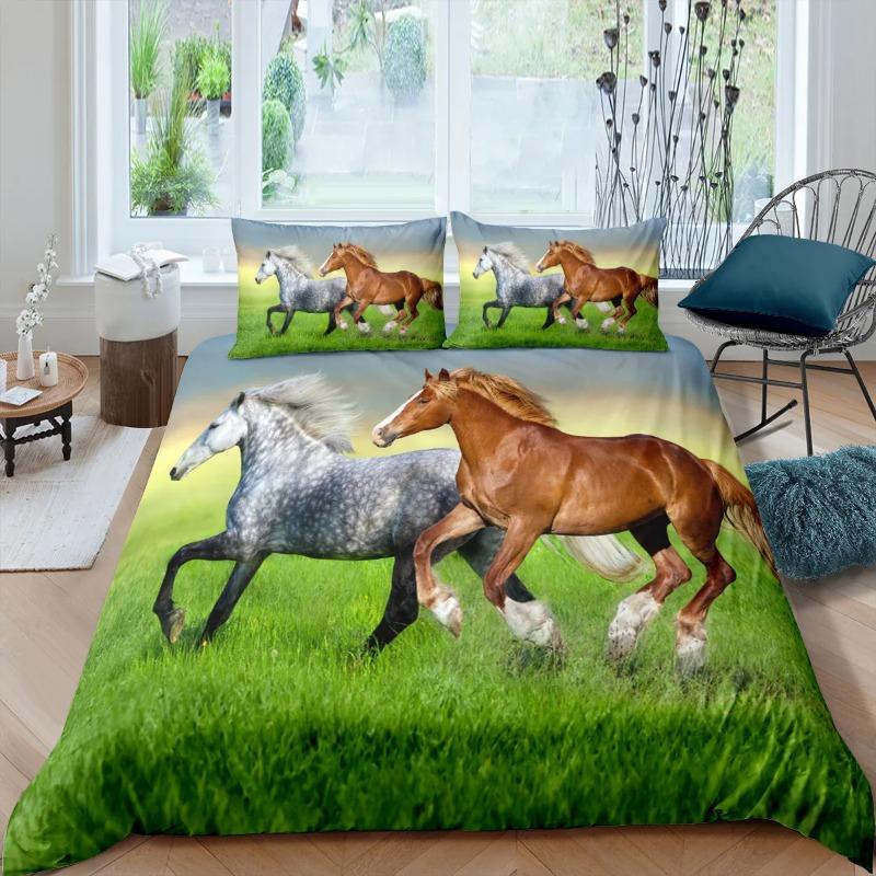 Galloping Horse Bedding Set Califking 260X240 Luxury Bed Comforter Double Home Duvet Set Cover Queen Size Pillowcases 2/3Pcs