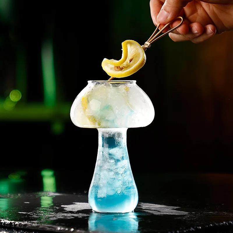 Mushroom Cocktail Glass Cup with Straw For Drinks Beer Creative Clear Wine Glasses Coffee Cups Drinkware Cocktail Tool