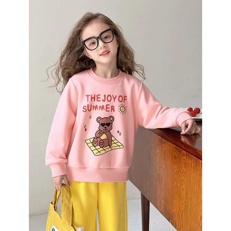 27Home Korean Style Kidsren's Clothing Autumn and Winter 2026 New Kidsren's Sports Sweatshirts Fleece Shirts Baby Bear Clothes