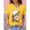 Summer Floral Flower 3D Print T-Shirts Women Fashion Casual V-Neck Short Sleeve T Shirt Y2K Tees Harajuku Tops Female Clothing