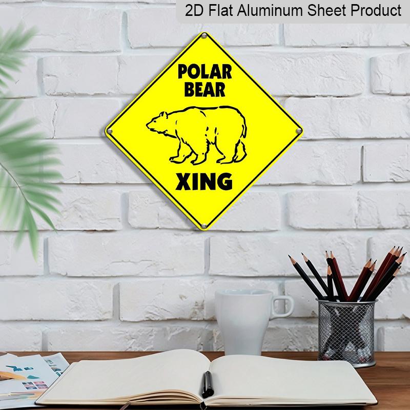 2D Flat - 1pc, Polar Bear Crossing Sign - Diamond-Shaped Metal Aluminum Plaque with Bold "POLAR BEAR XING" Warning, Yellow & Black Design for