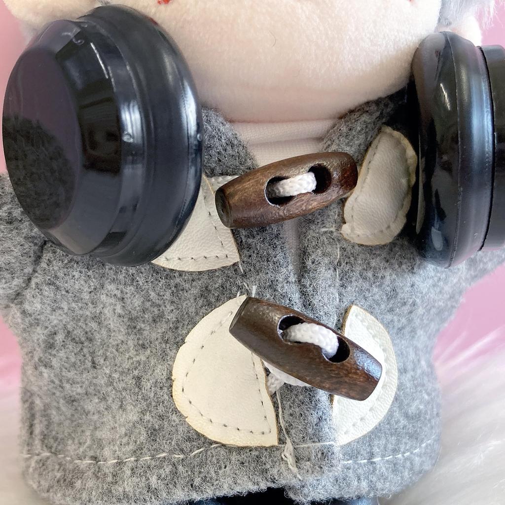 Duffle Coat, Pruhovaná Košile, Kalhoty a Sada Sluchátek pro 10cm Panenku, Šedá, Plyšová Hračka, Kigurumi, Doplňky, Otaku, Panenka, Maskot, Kostým pro Kpop Panenku