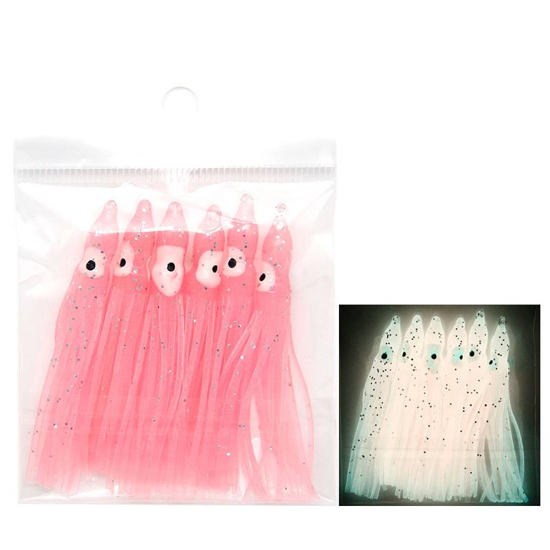 6 Stück Weiche Leuchtende Oktopus-Röcke Köder 6 cm Silikon Thunfisch Trolling Gefranster Tintenfisch Jigging Meeresangeln Leuchtköder