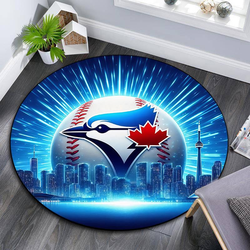 Toronto Blue Jays Round Area Rug,Carpet Rug for Living Room Bedroom Sofa Playroom Decor,Non-slip Floor Mat
