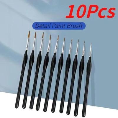 10Pcs/set Detail Paint Brush with Black Pole for Miniature Watercolor Oil Painting Drawing Liner Pen Stationery School Supplies