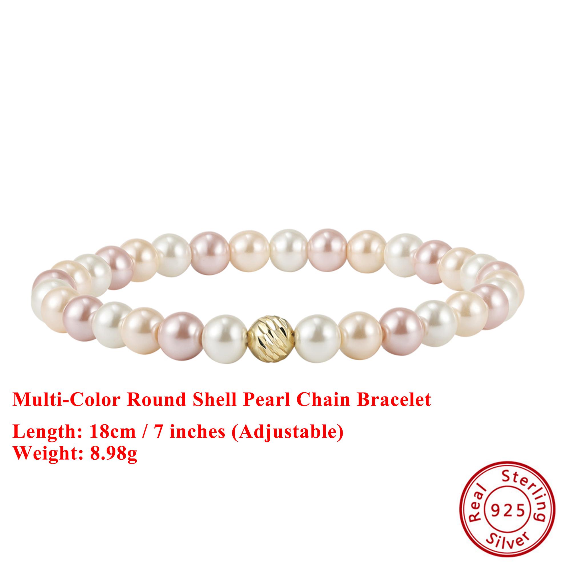 

EFFIE QUEEN 100% S925 Silver 14k Gold Round Shaped Shell Pearl Pink, Purple and Multi-Color Simple Jewelry for Women Gift PSB09
