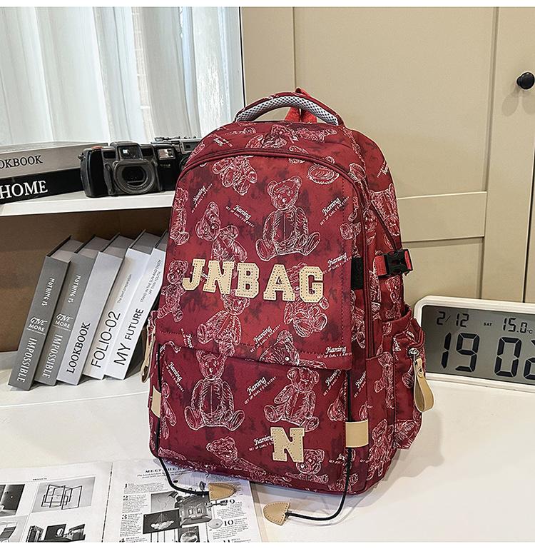 Schoolbag American Retro Bear Printed Schoolbag for Female Junior High School Students and Male High School Students To Reduce the Burden