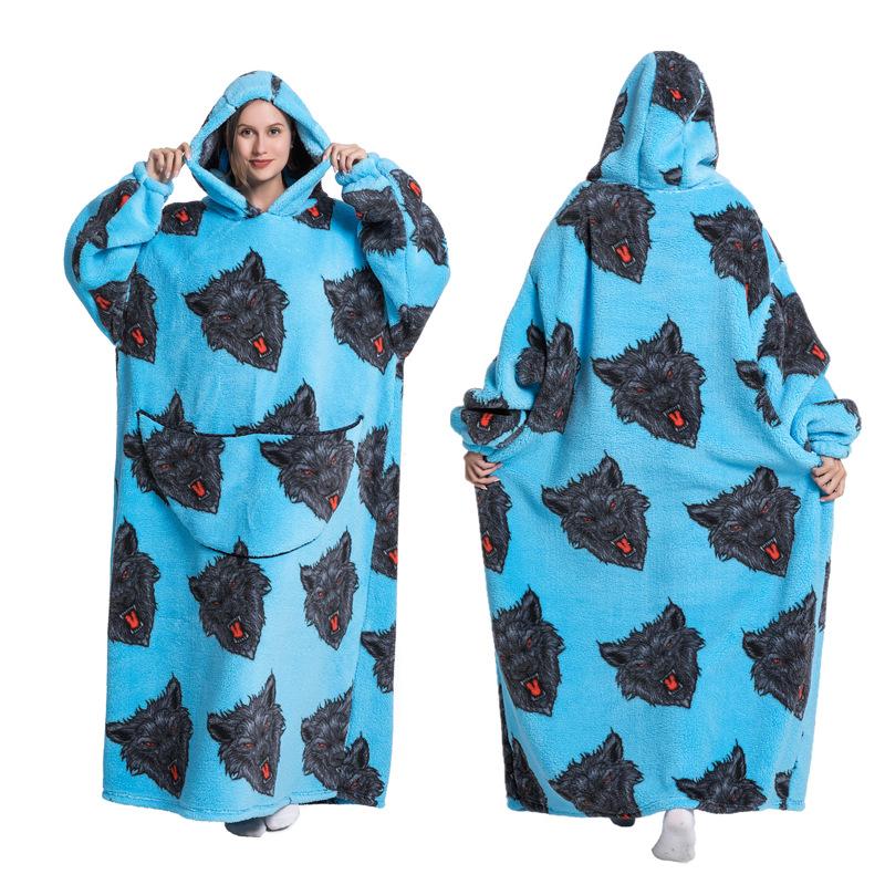 Robe à capuche en polaire chaude d'hiver pour femmes, couverture surdimensionnée de 140cm avec manches, sweat-shirt chaud en polaire, couverture de télévision géante Women Hoody Robe