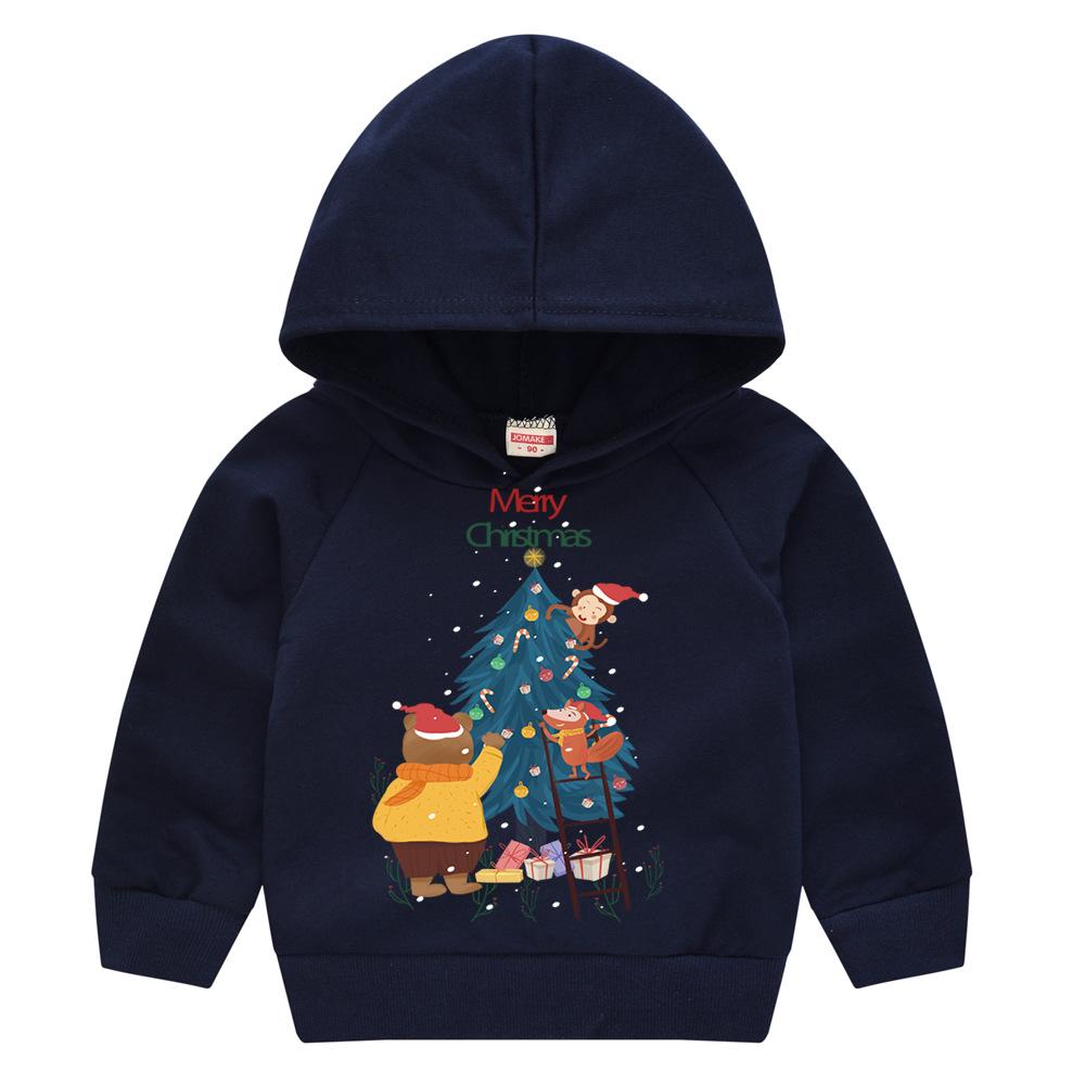 Christmas New Year Cartoon Spring and Fall Children's Printed Hooded Sweater Boys and Girls Casual Tops with Hoodie