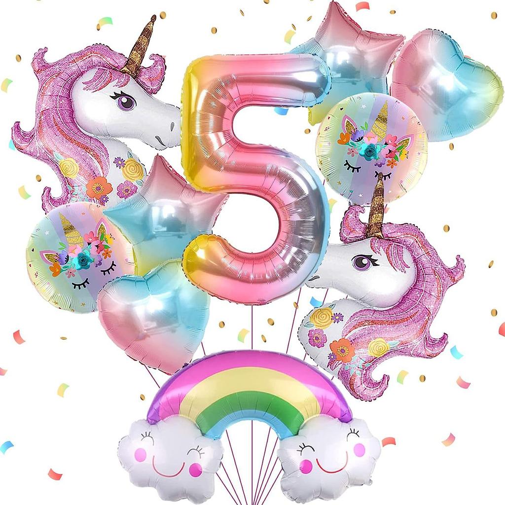 Unicorn Digital Balloon Set for Children's Birthday Party Rainbow 1-9 Birthday Party Balloon Decoration