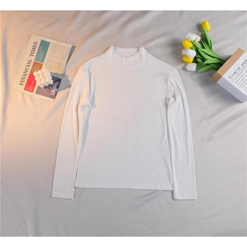 

Women s High-Neck Threaded Mid-Neck Top - Versatile, Warm Solid Color Shirt for Autumn/Winter Fashion Extra Large