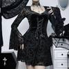 Gothic Goth Dark Elegant Vintage Velvet Dress Grunge Punk Bandage Women Flare Sleeve Party Outfit