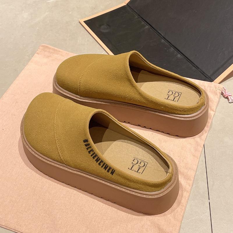 Fashion 2024 New Mules Slippers Women Shoes Khaki Casual Slippers Flat Cover Toe Slides Platform Loafers Comfortable Versatile Women's