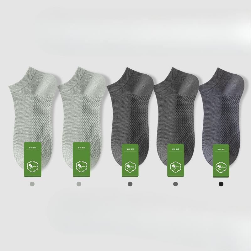 5 Pairs of Men's Summer Thin Pure Cotton Sweat Absorbing Deodorant Mesh Short Cotton Socksjavascript: