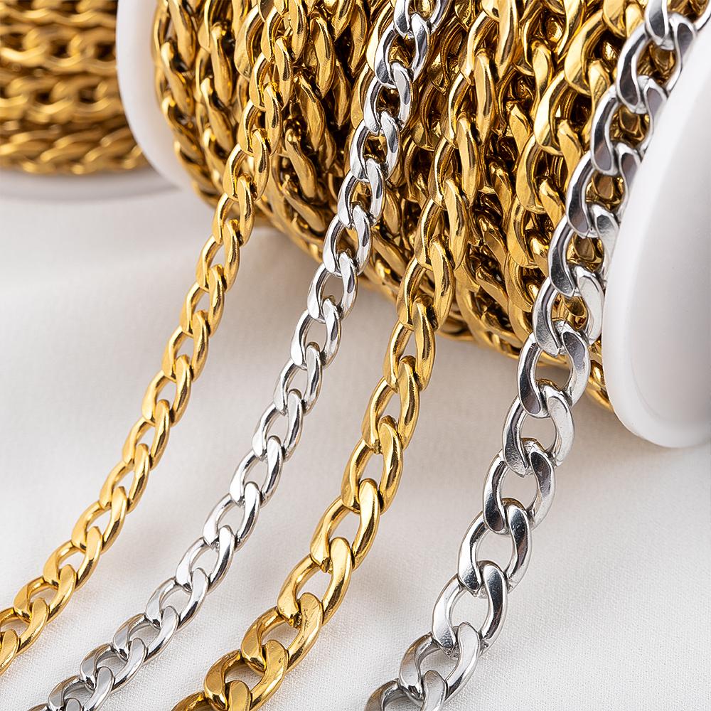 1Meter 2Meter 3mm 5mm 7mm Stainless Steel Curb Cuban Chains Bulk DIY Necklace Bracelet Anklet Jewelry Making Accessory Supplies