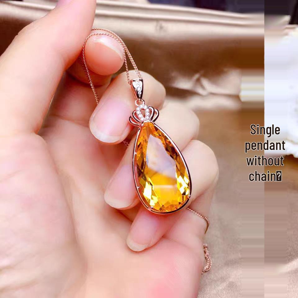 Trendiges Gelbes Kristall Zirkon Anhänger & Ring Halsketten Set für Damen