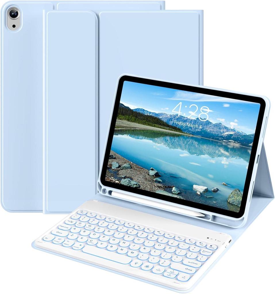 iPad Air 11th Gen Leather Case with Magnetic Backlit Keyboard and Pen Holder - Fits Pro 11/10.9