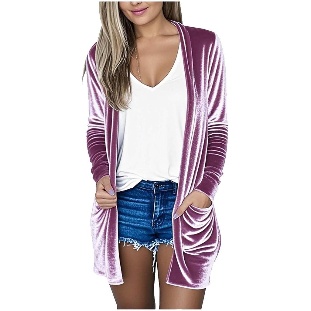 Women's Fashion Solid Color Cardigan Lightweight Long Sleeve Loose With Pocket Jacket