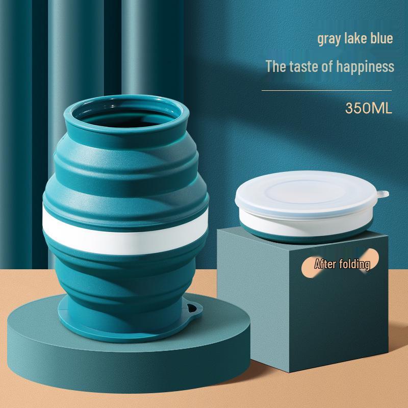 Portable Silicone Folding Travel Cup with Lid - Mini Telescopic Gargle Cup for Outdoor Use