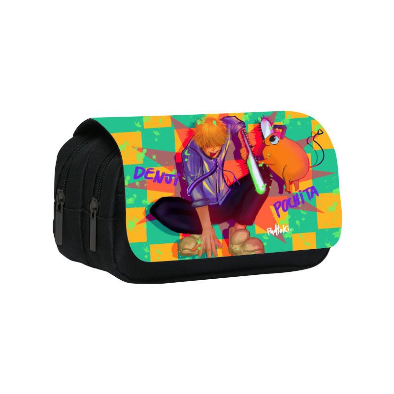 Denji Chainsaw Man Pencil Case Large Capacity Nylon Material Travel School