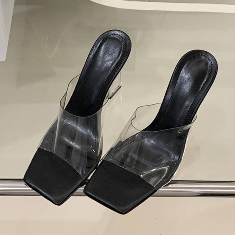 Summer Fashion Wide Square Open Toe Perspex Wedges Slipper Clear High Heels PVC Transparent Shoes Women Sandals Size 35-40