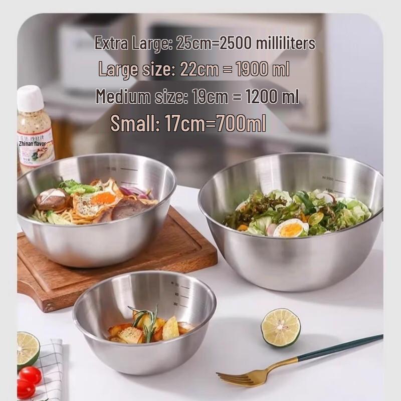 ZISIZ Thickened Stainless Steel Mixing Bowl with Scale