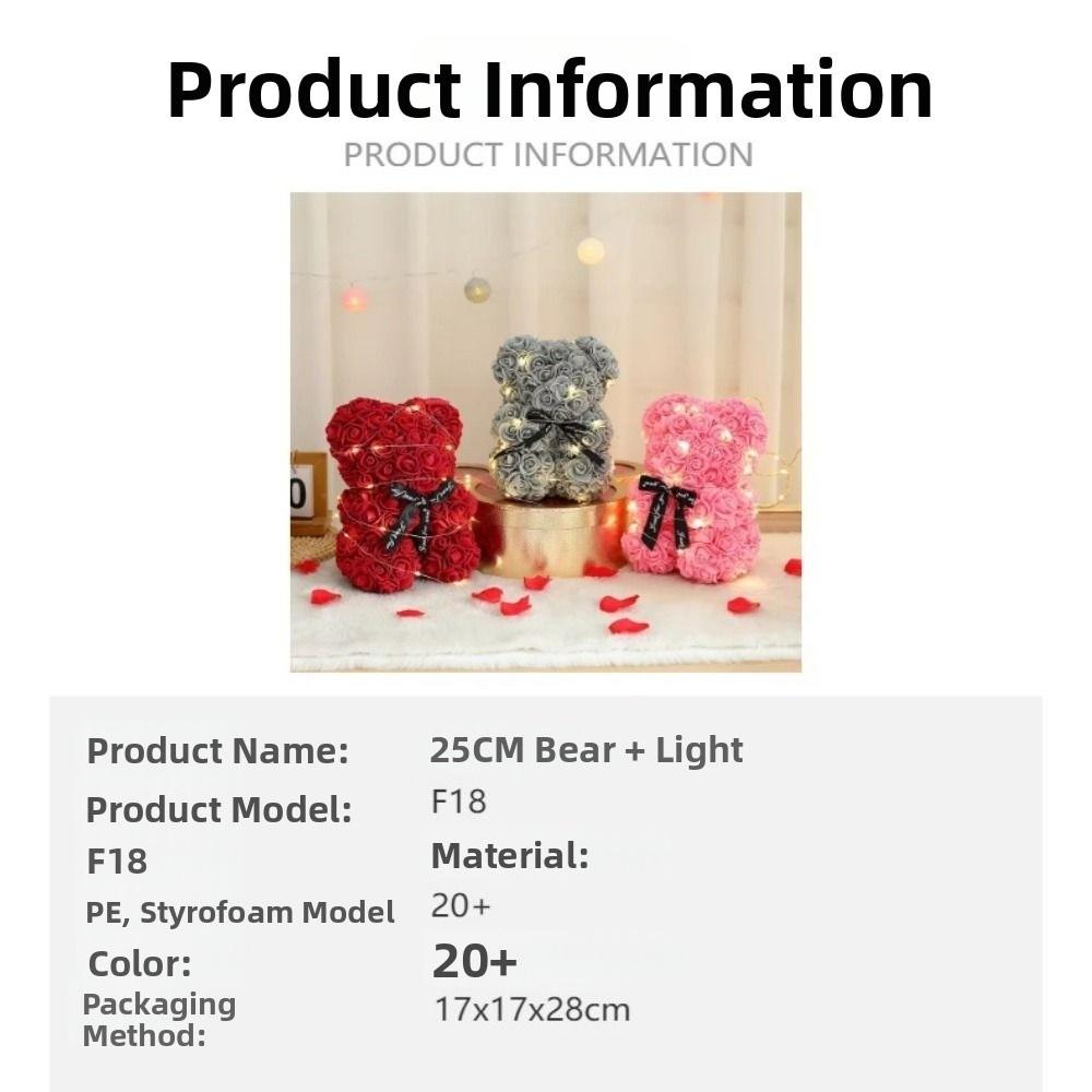 28cm Artificial Teddy Rose Multicolors with LED Strip Flower Bear Romantic Valentines Day Gift Girlfriend Women Anniversary Bear