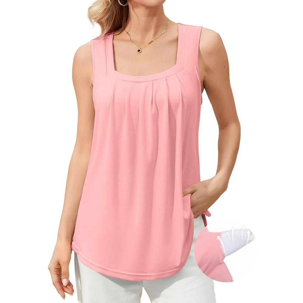 

Топ Charmleaks со встроенными бюстгальтерами для женщин, летние плиссированные топы с квадратным вырезом, струящиеся рубашки без рукавов XL розовый
