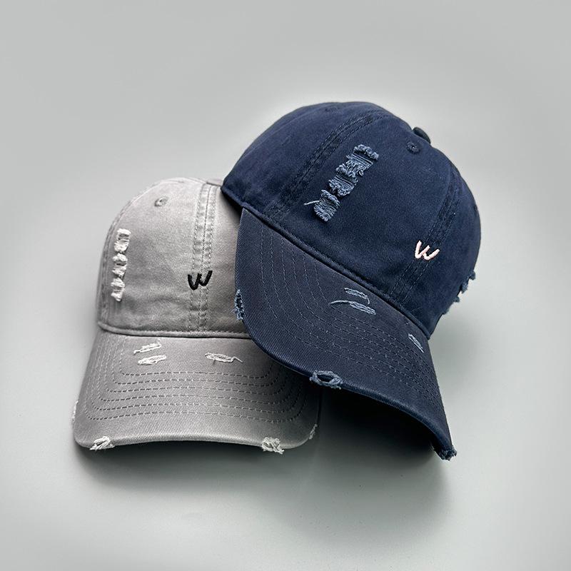 Ripped Wind Embroidery Letters Solid Color Baseball Cap Men'S And Women'S Retro Street Versatile Sunshade Cap